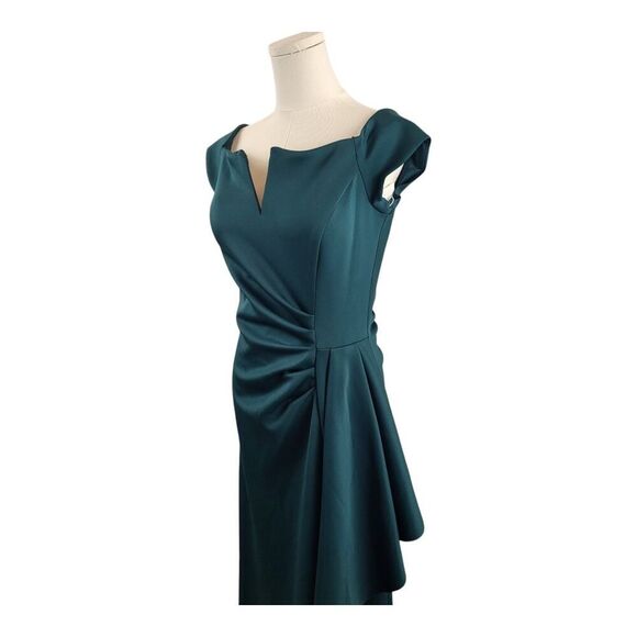 NEW XSCAPE Small* Hunter Green Long Gown Off Shoulder Ruched Ruffle USA Made - Picture 8 of 15